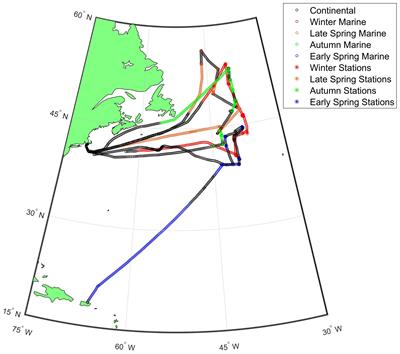 Seasonal Differences in Submicron Marine Aerosol Particle Organic Composition in the North Atlantic